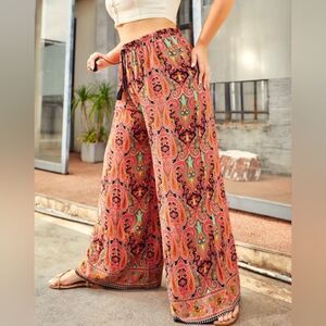 Plus size paisley wide leg pants